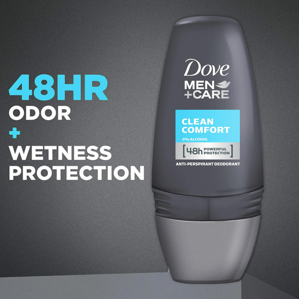 Dove Men+Care Clean Comfort Roll-On Deodorant – 6 Pack Travel Size TSA Approved, 48-Hour Protection, Fresh Scent
