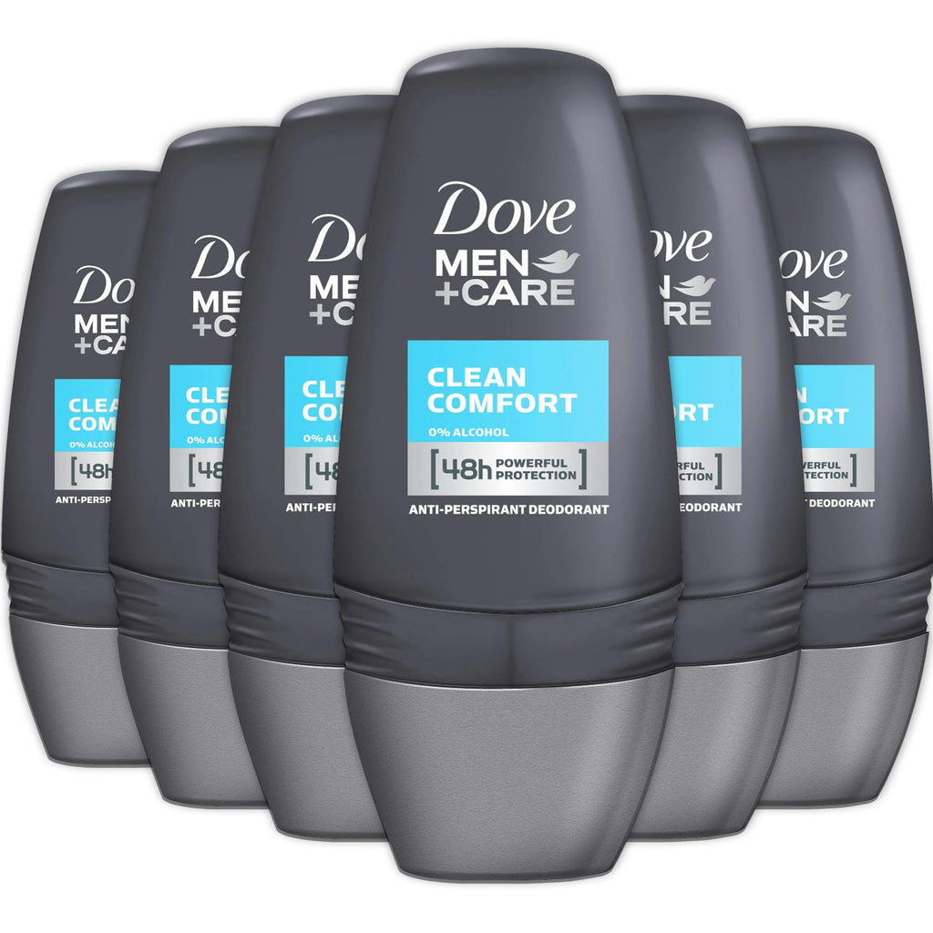 Dove Men+Care Clean Comfort Roll-On Deodorant – 6 Pack Travel Size TSA Approved, 48-Hour Protection, Fresh Scent