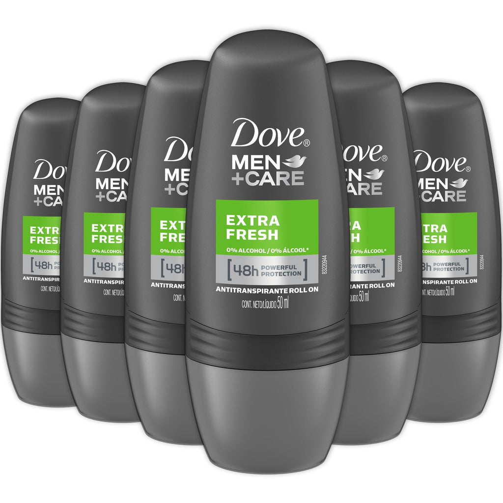 Dove Men+Care Extra Fresh Roll-On Deodorant – 6-Pack Travel Size, TSA Approved, 48-Hour Protection