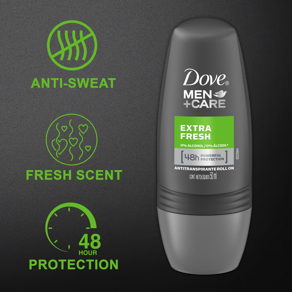 Dove Men+Care Extra Fresh Roll-On Deodorant – 6-Pack Travel Size, TSA Approved, 48-Hour Protection