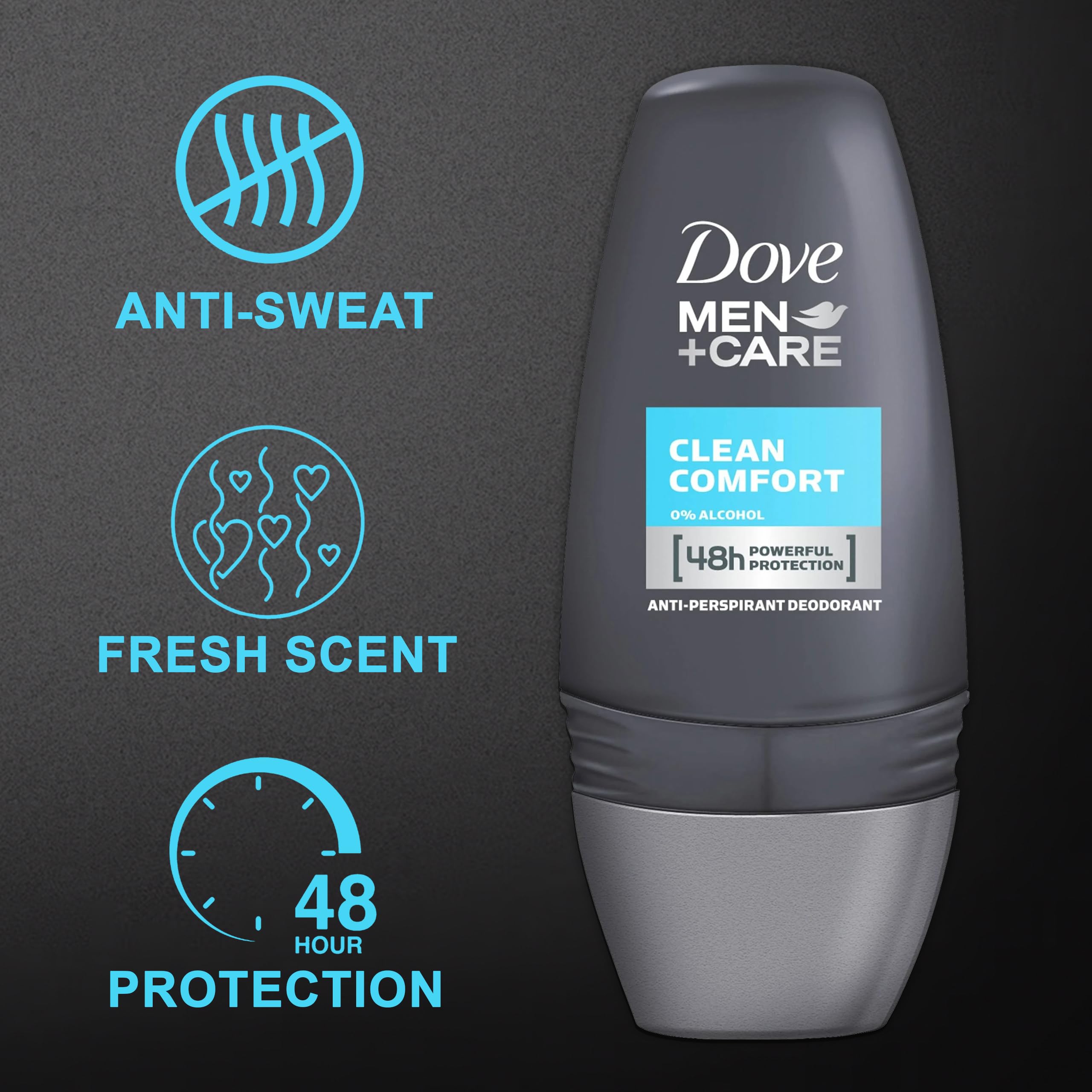 Dove Men+Care Clean Comfort Roll-On Deodorant – 6 Pack Travel Size TSA Approved, 48-Hour Protection, Fresh Scent