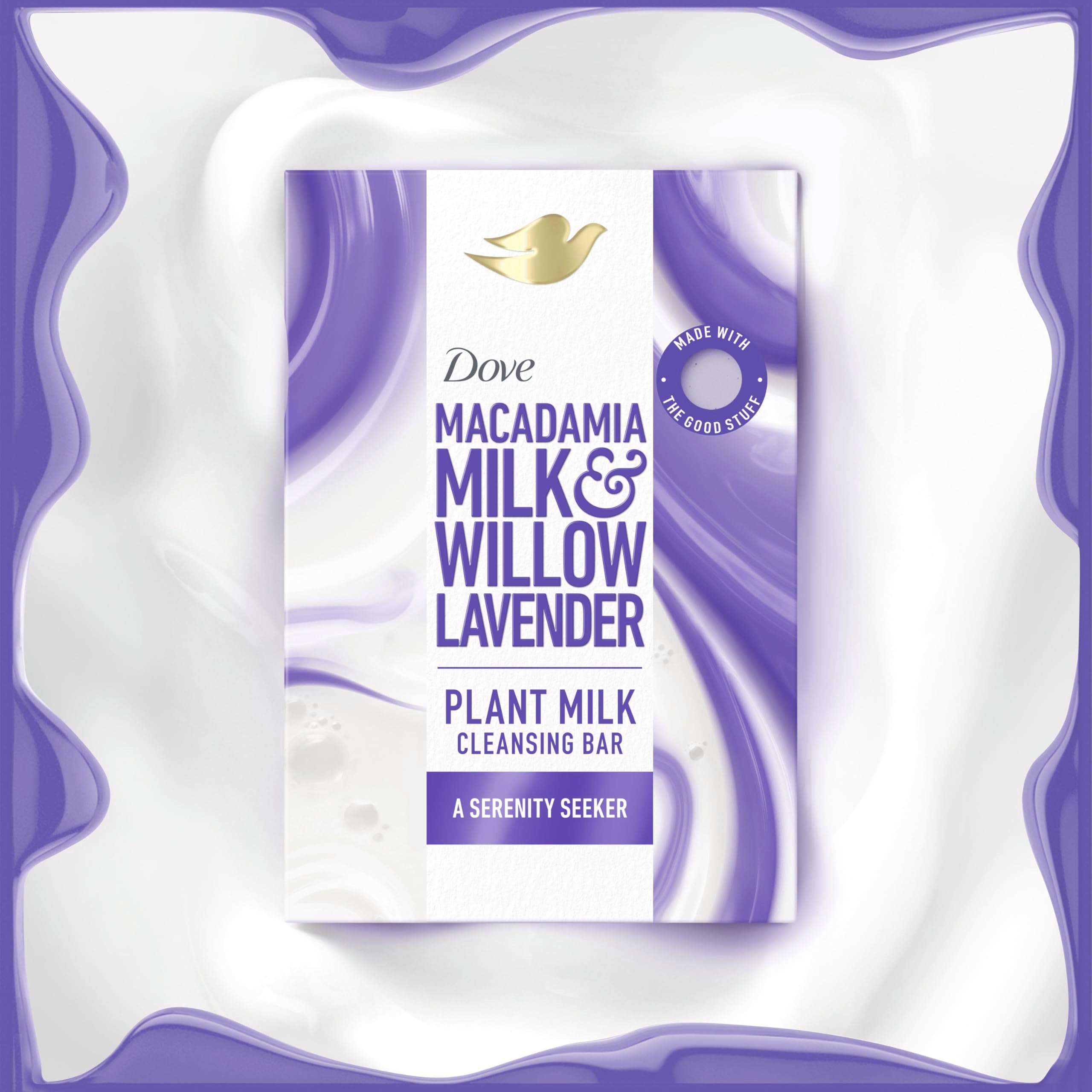 Dove Plant Milk Cleansing Bar with Macadamia Milk & Willow Lavender – Serenity Seeker (4 Count)