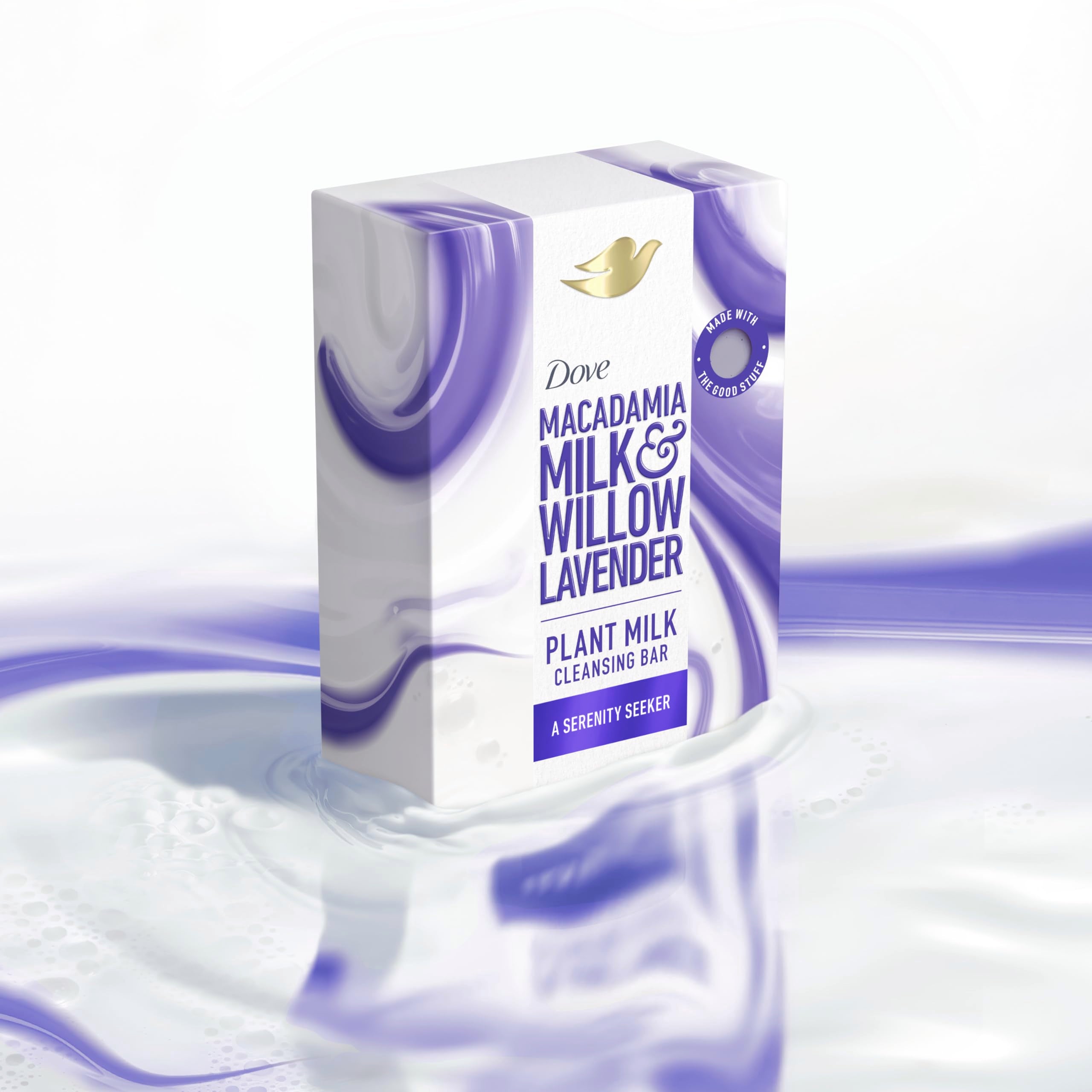 Dove Plant Milk Cleansing Bar with Macadamia Milk & Willow Lavender – Serenity Seeker (4 Count)
