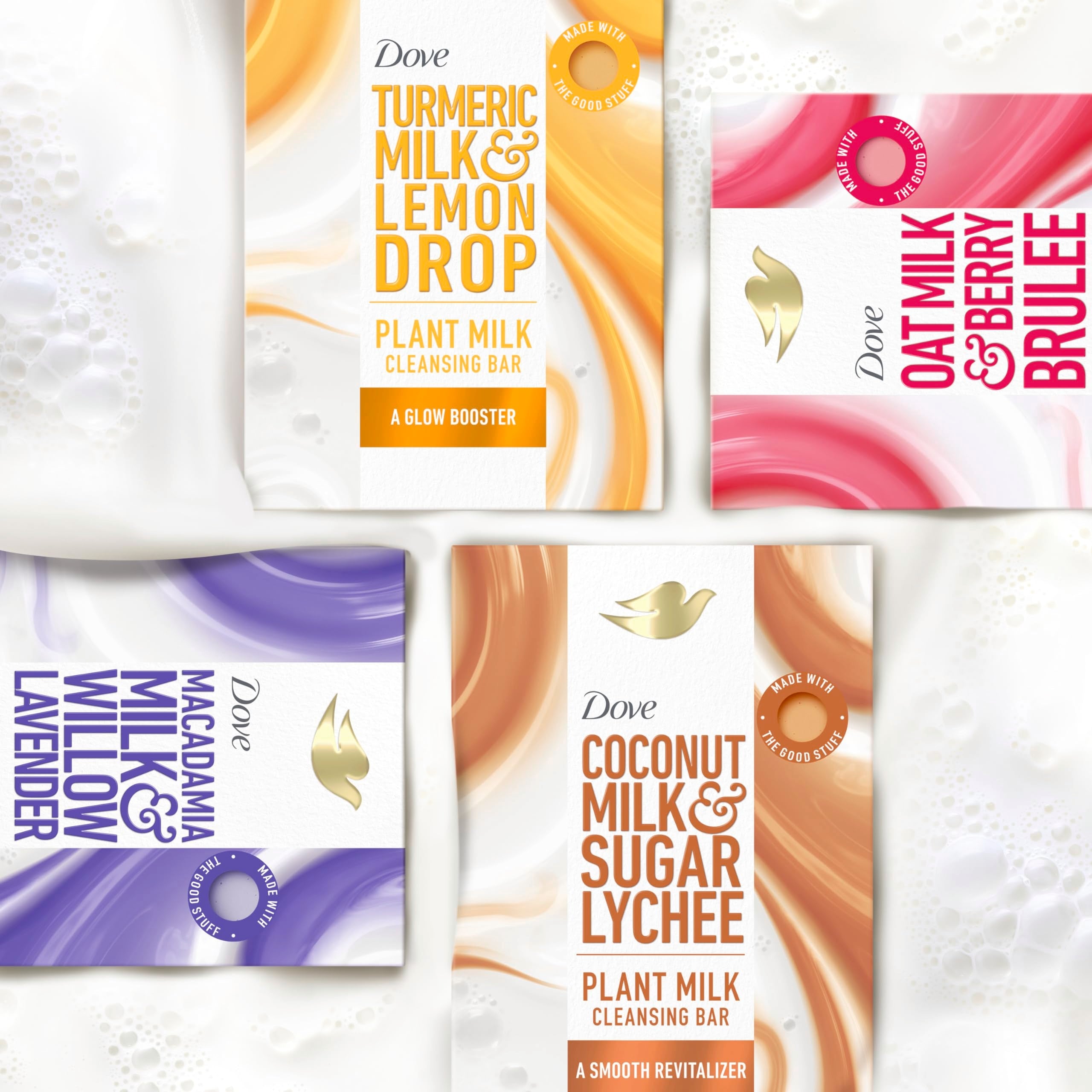 Dove Plant Milk Cleansing Bar – Coconut Milk & Lychee, 4 Count, 5 oz