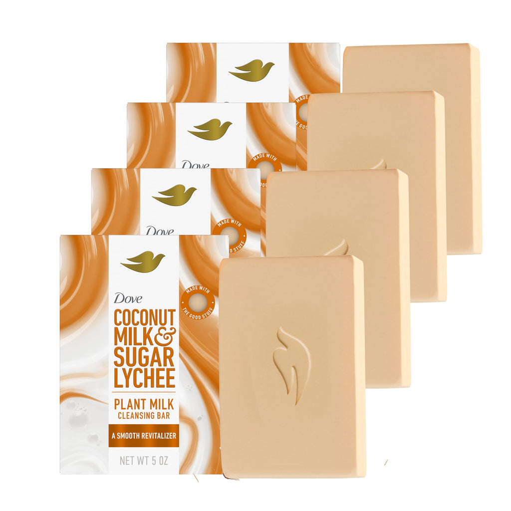 Dove Plant Milk Cleansing Bar – Coconut Milk & Lychee, 4 Count, 5 oz