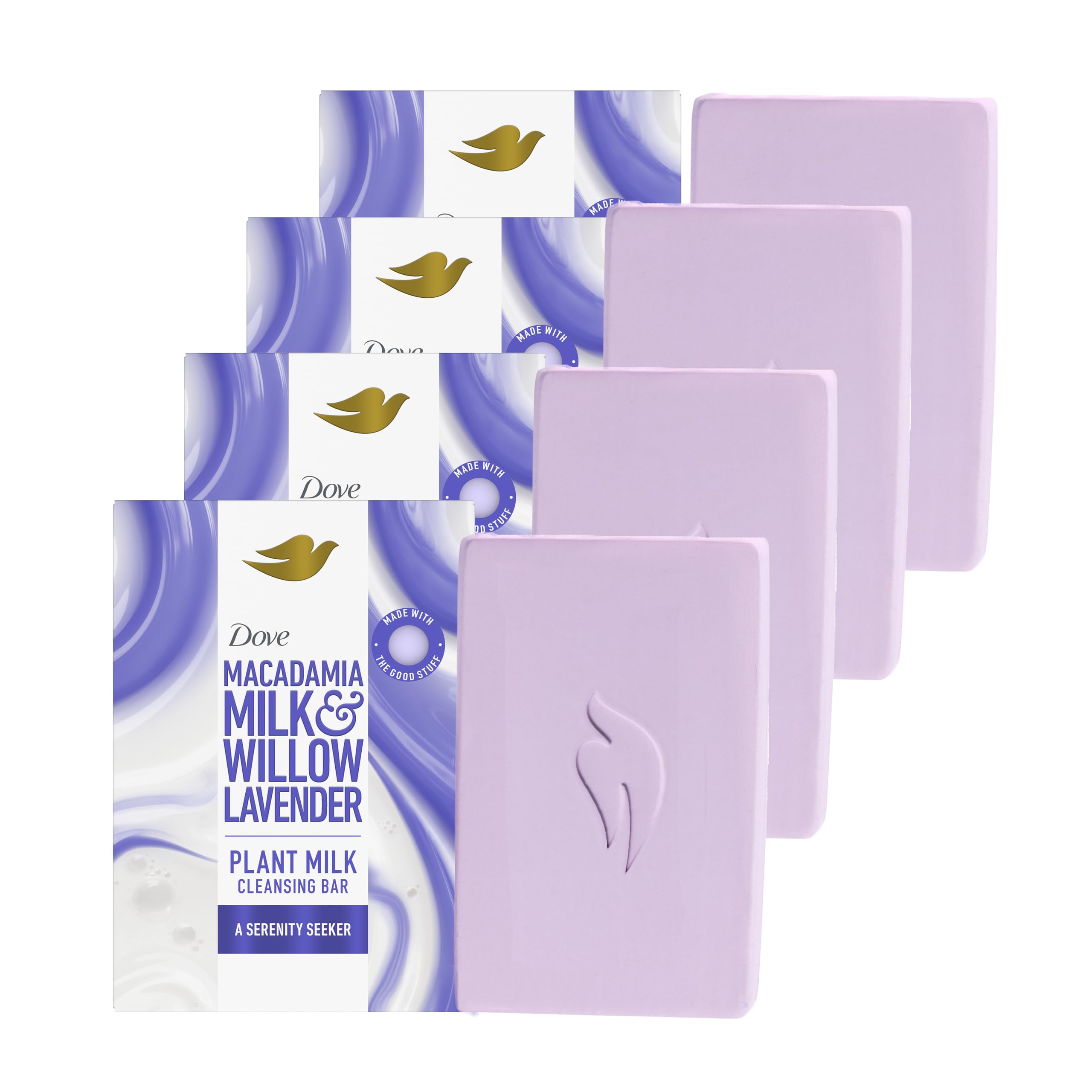Dove Plant Milk Cleansing Bar with Macadamia Milk & Willow Lavender – Serenity Seeker (4 Count)