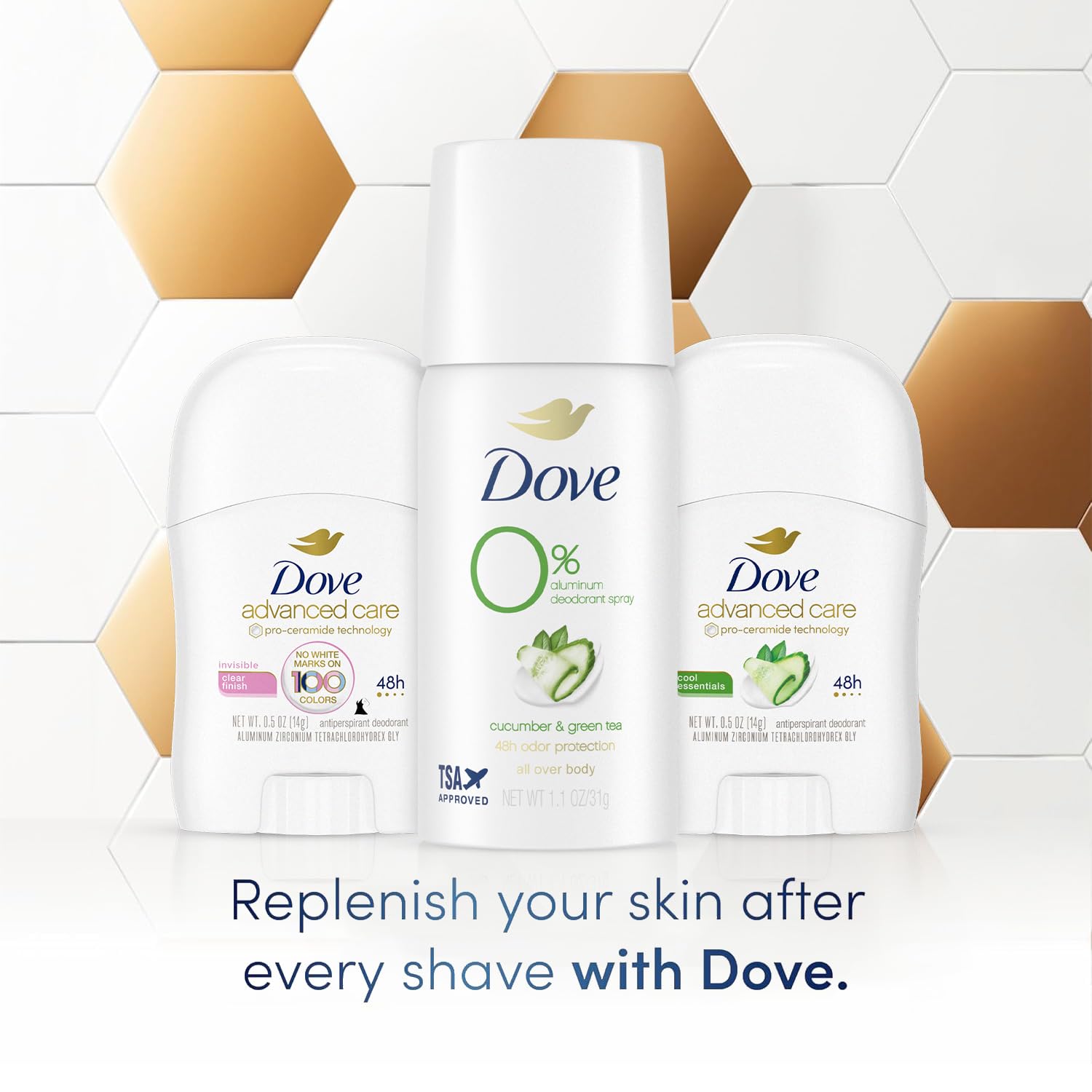 Dove Travel Deodorant for Women Variety 3-Pack – Advanced Care Invisible, Cool Essentials Mini, Cucumber & Green Tea Spray