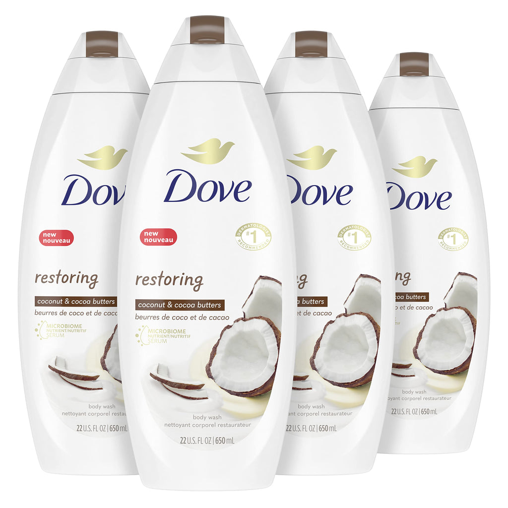 Dove Purely Pampering Body Wash for Dry Skin – Coconut Butter & Cocoa Butter, 22 oz (4 Count)