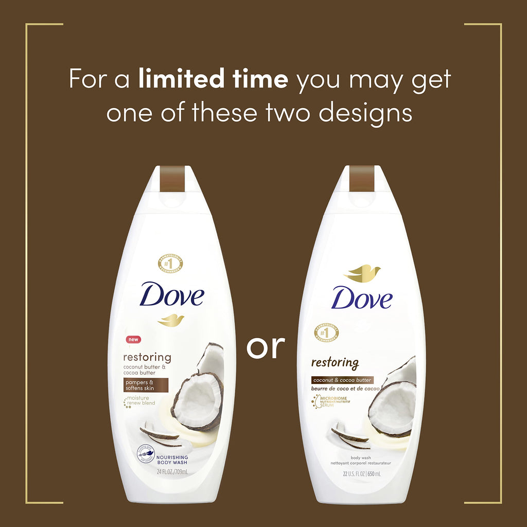 Dove Purely Pampering Body Wash for Dry Skin – Coconut Butter & Cocoa Butter, 22 oz (4 Count)