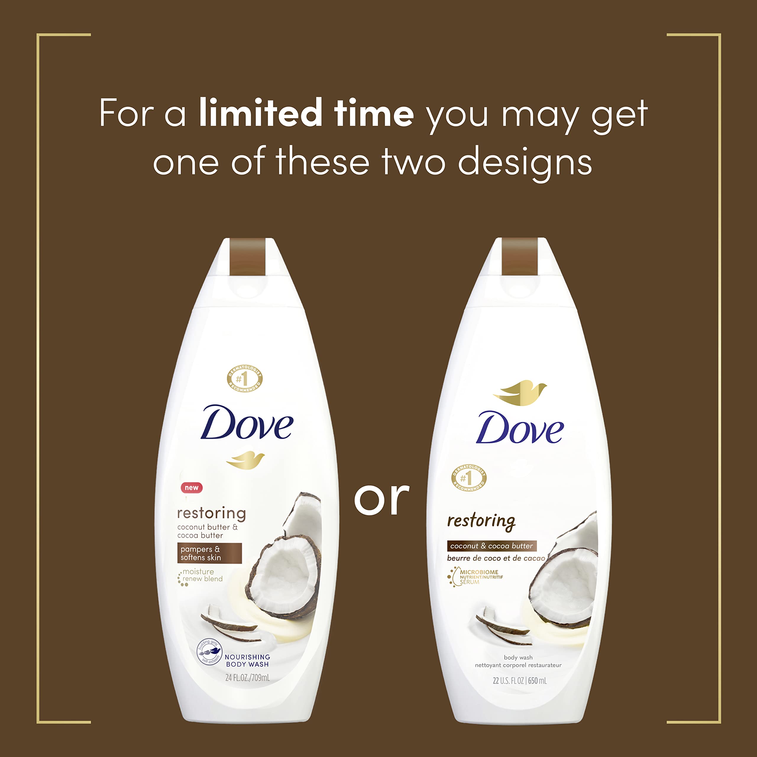 Dove Purely Pampering Body Wash for Dry Skin – Coconut Butter & Cocoa Butter, 22 oz (4 Count)