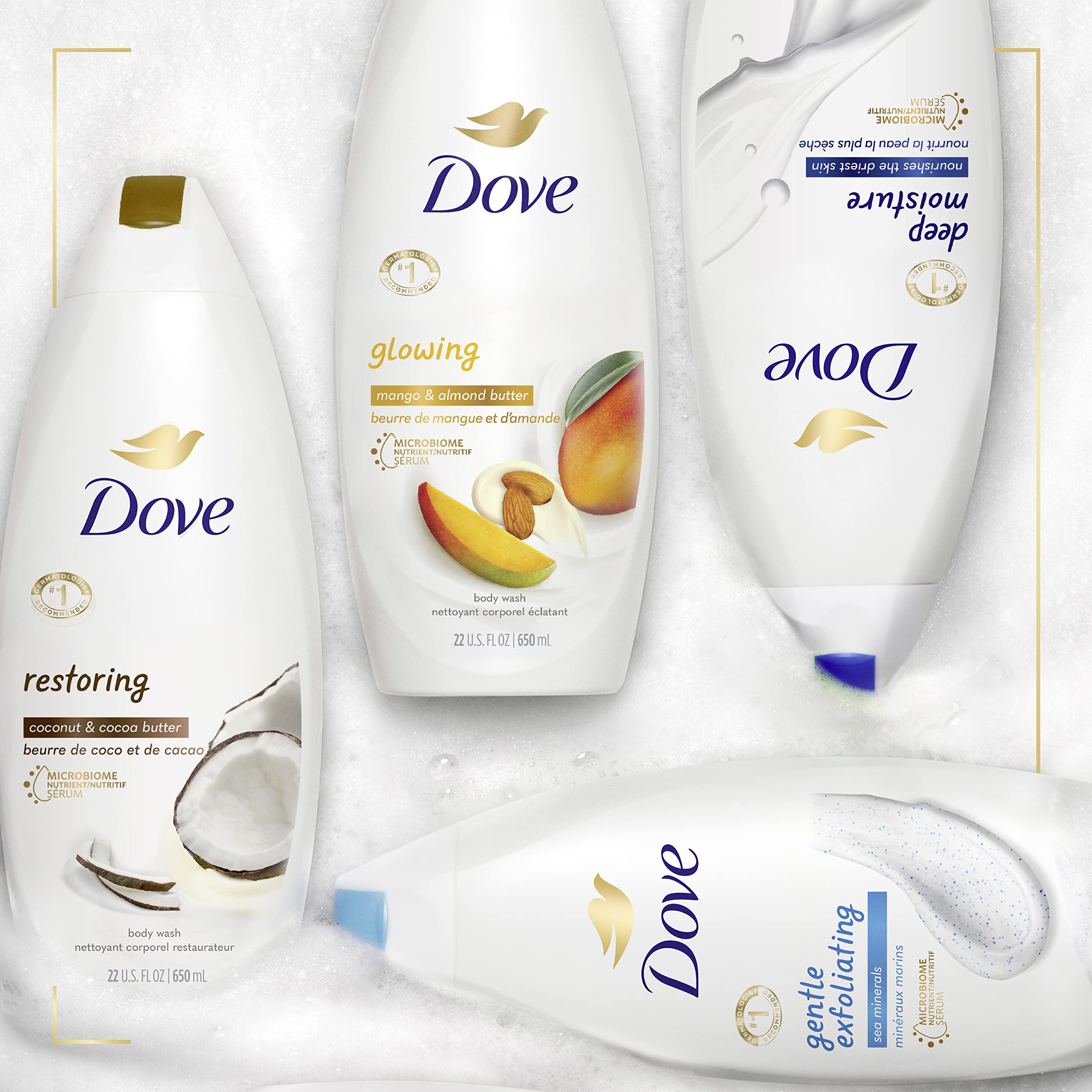 Dove Purely Pampering Body Wash for Dry Skin – Coconut Butter & Cocoa Butter, 22 oz (4 Count)
