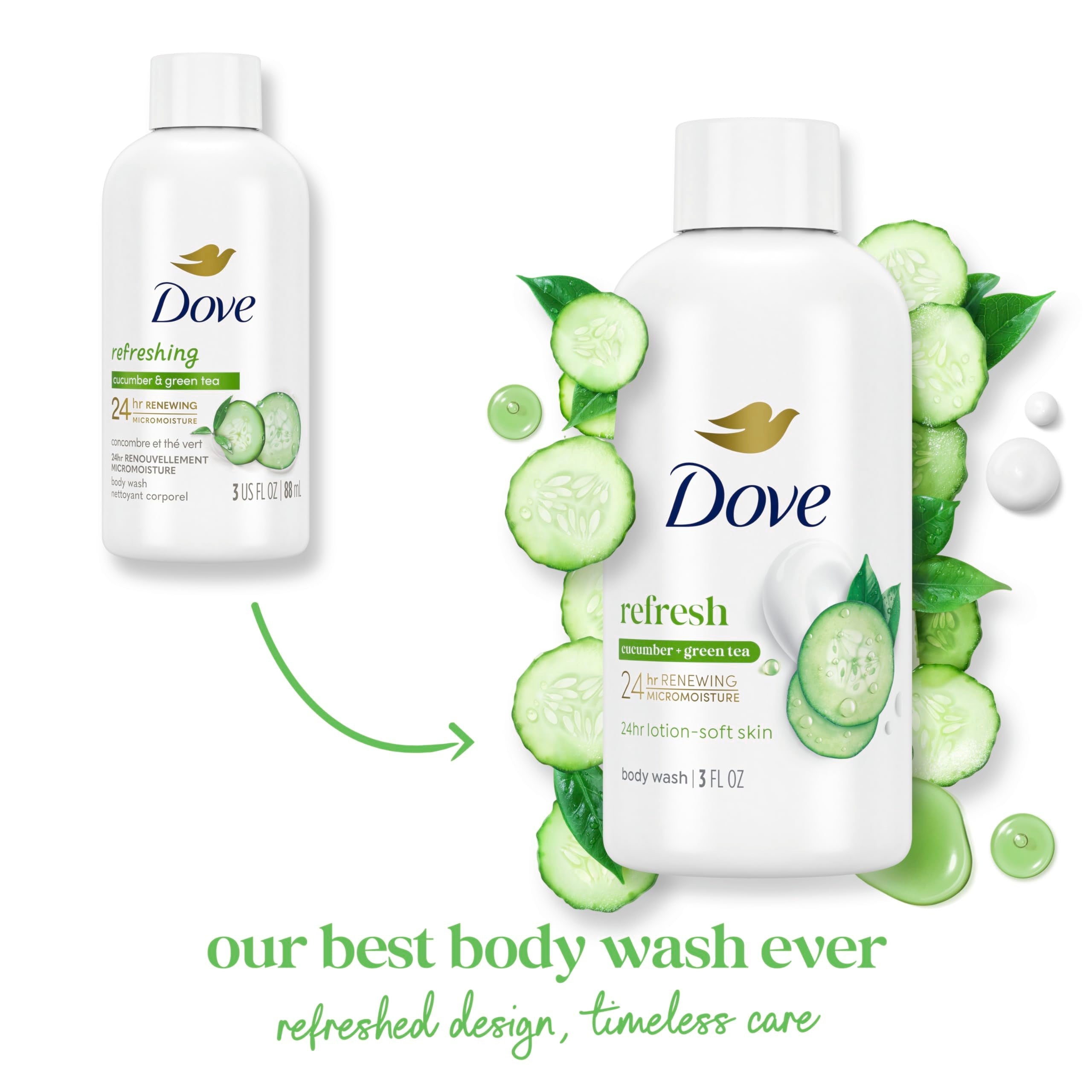 Dove Refreshing Cucumber & Green Tea Body Wash – 24 Count (3 oz)