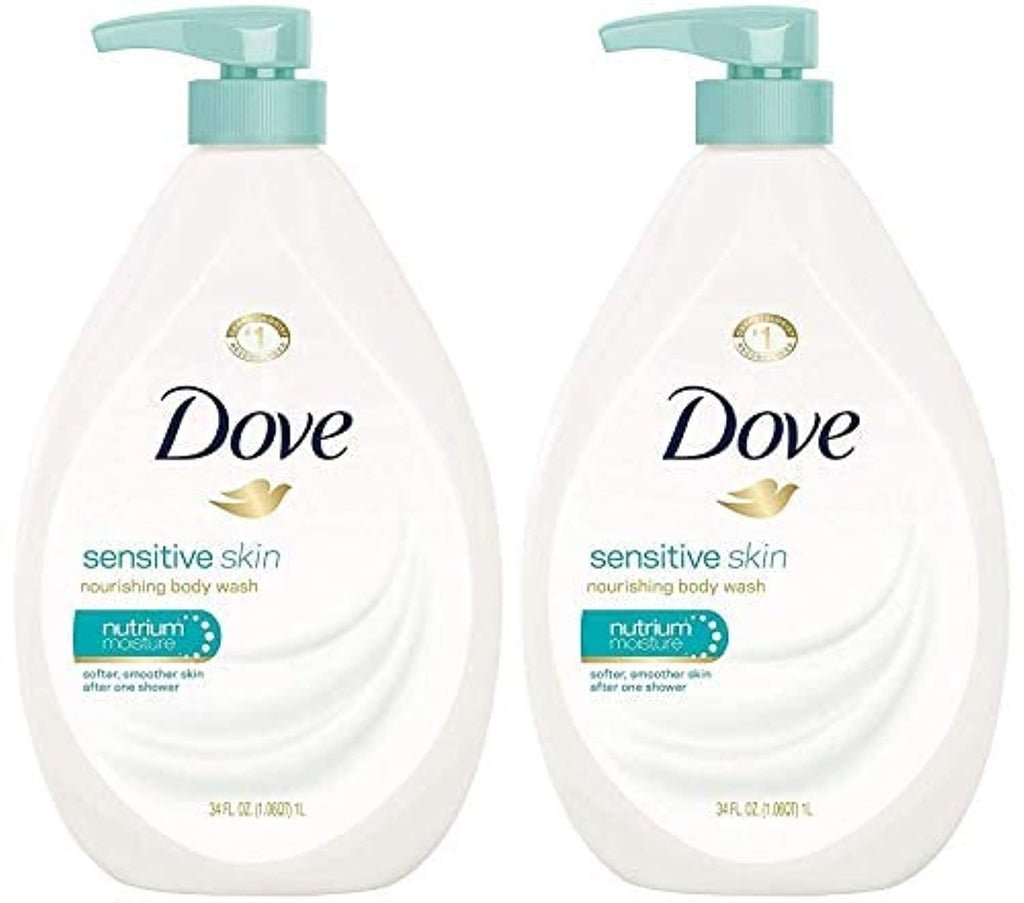 Dove Sensitive Skin Body Wash Pump – NutriumMoisture, Soap-Free, 34 fl oz (2 Pack)