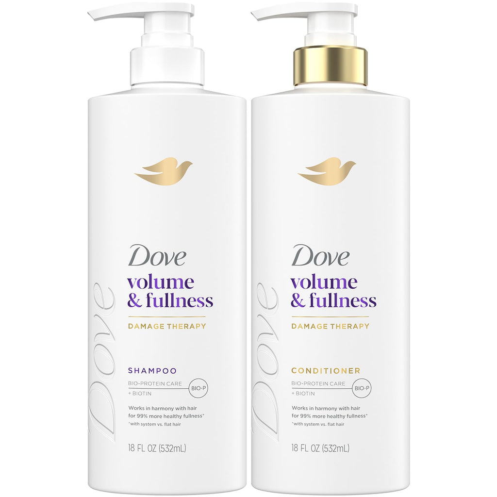 Dove Shampoo & Conditioner Set – Volume & Fullness with Collagen, 18 oz Each | Daily Volumizing Hair Care