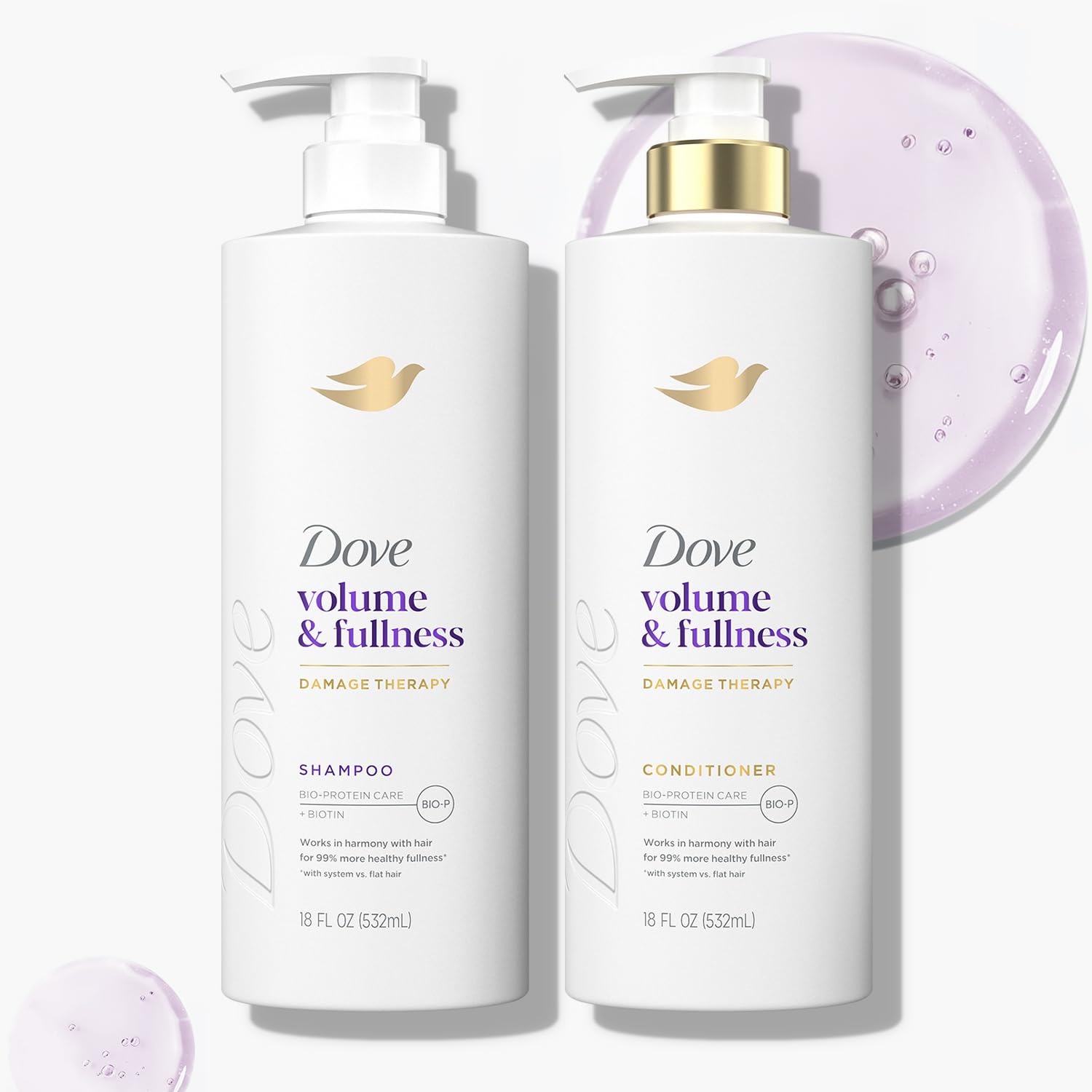 Dove Shampoo & Conditioner Set – Volume & Fullness with Collagen, 18 oz Each | Daily Volumizing Hair Care