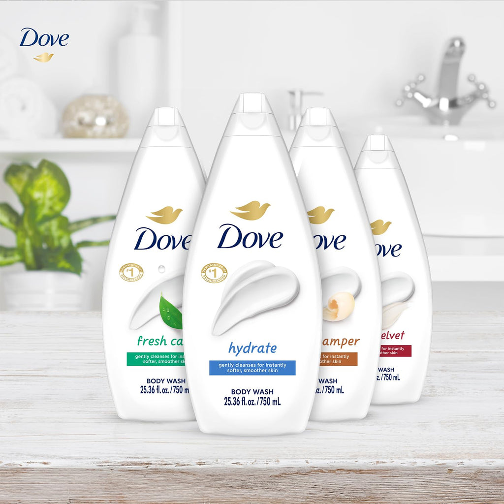 Dove Body Wash 6-Pack Value Variety – Hydrate, Gentle Pamper, Fresh Care, Silky Velvet | Family Size 25.36 oz