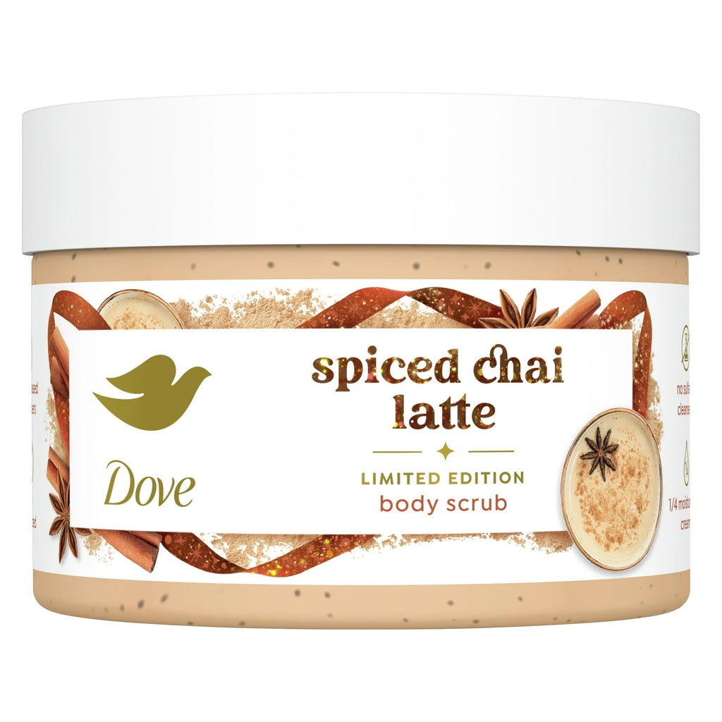 Dove Exfoliating Body Scrub – Spiced Chai Latte, 10.5 oz | Nourishing ¼ Cream