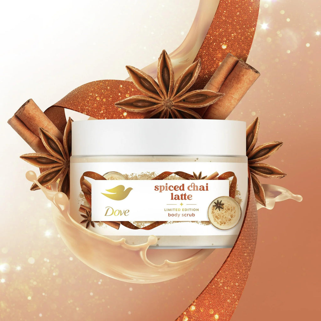 Dove Exfoliating Body Scrub – Spiced Chai Latte, 10.5 oz | Nourishing ¼ Cream