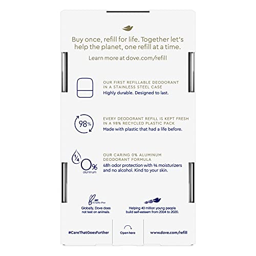 Dove Refillable Deodorant Starter Kit 0% Aluminum – Coconut & Pink Jasmine, Aluminum-Free 1.13 oz