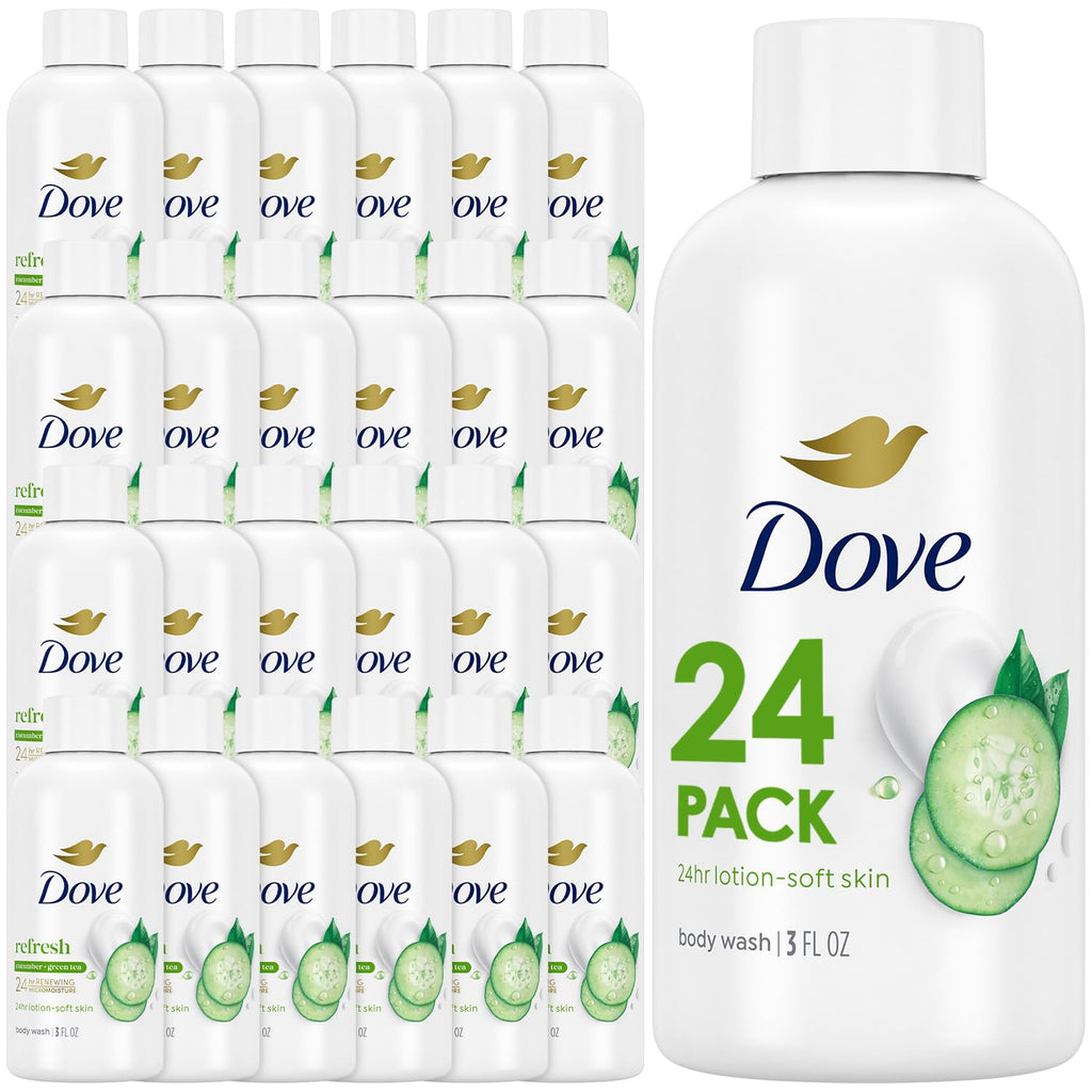 Dove Travel Body Wash Refresh – Cucumber & Green Tea, 3 oz Mini Bottles (24-Pack)