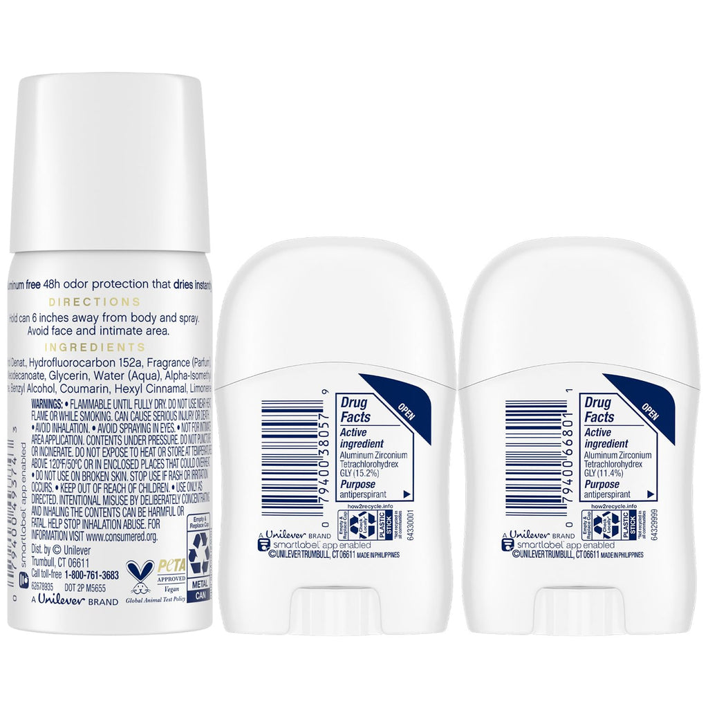 Dove Travel Deodorant for Women Variety 3-Pack – Advanced Care Invisible, Cool Essentials Mini, Cucumber & Green Tea Spray