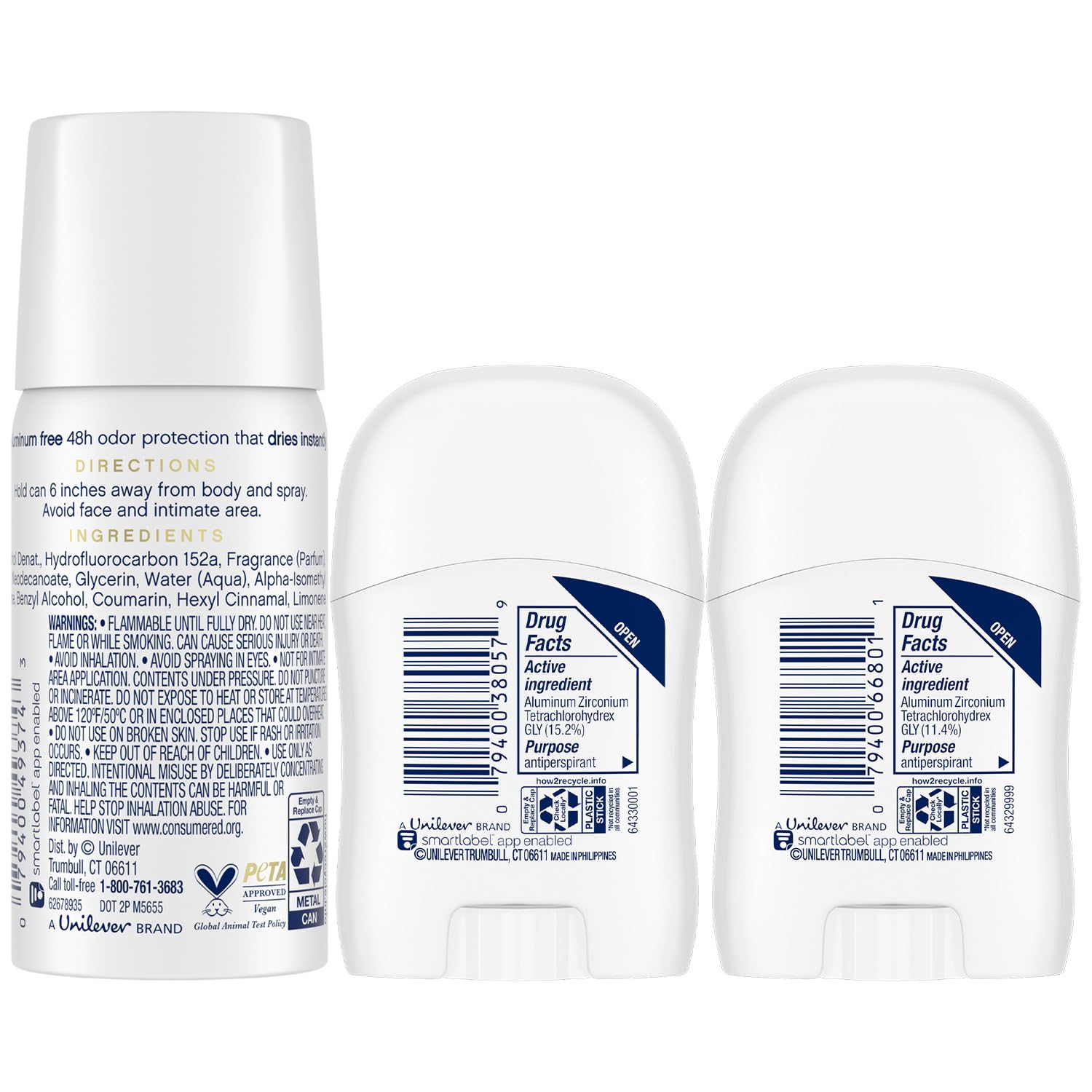 Dove Travel Deodorant for Women Variety 3-Pack – Advanced Care Invisible, Cool Essentials Mini, Cucumber & Green Tea Spray