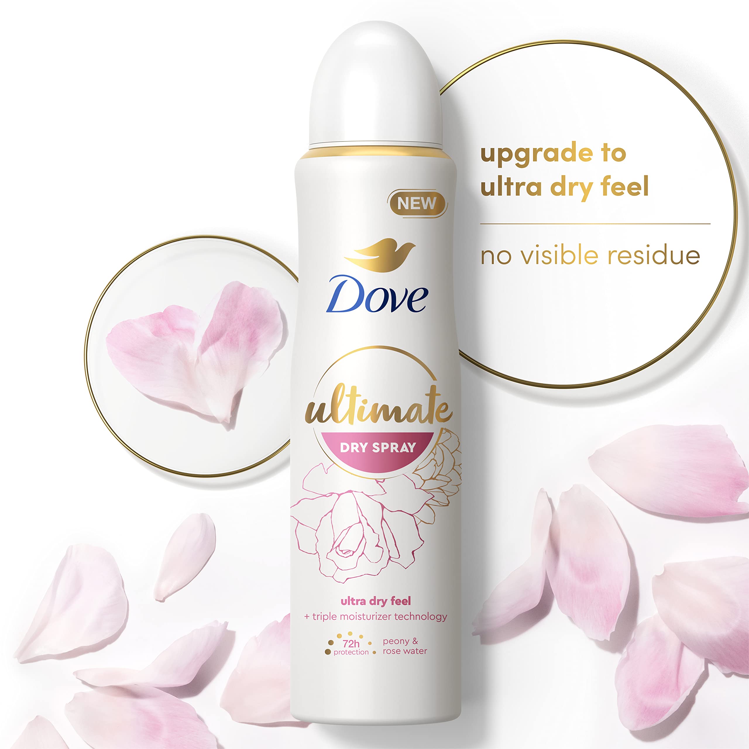 Dove Ultimate Dry Spray Peony and Rose Water – 72-Hour Protection, 3.8oz, 2 Count