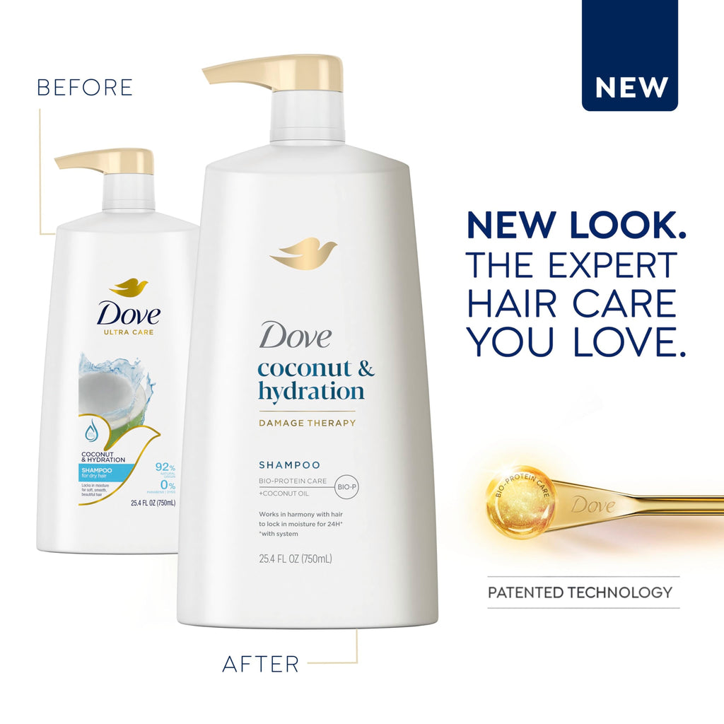 Dove Ultra Care Coconut & Hydration Shampoo for Dry Hair – Coconut, Jojoba & Sweet Almond Oils, 25.4 oz