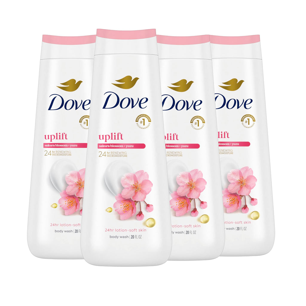 Dove Uplifting Sakura Blossom & Yuzu Body Wash — 4 Count, Sulfate & Paraben Free, 24HR Hydration