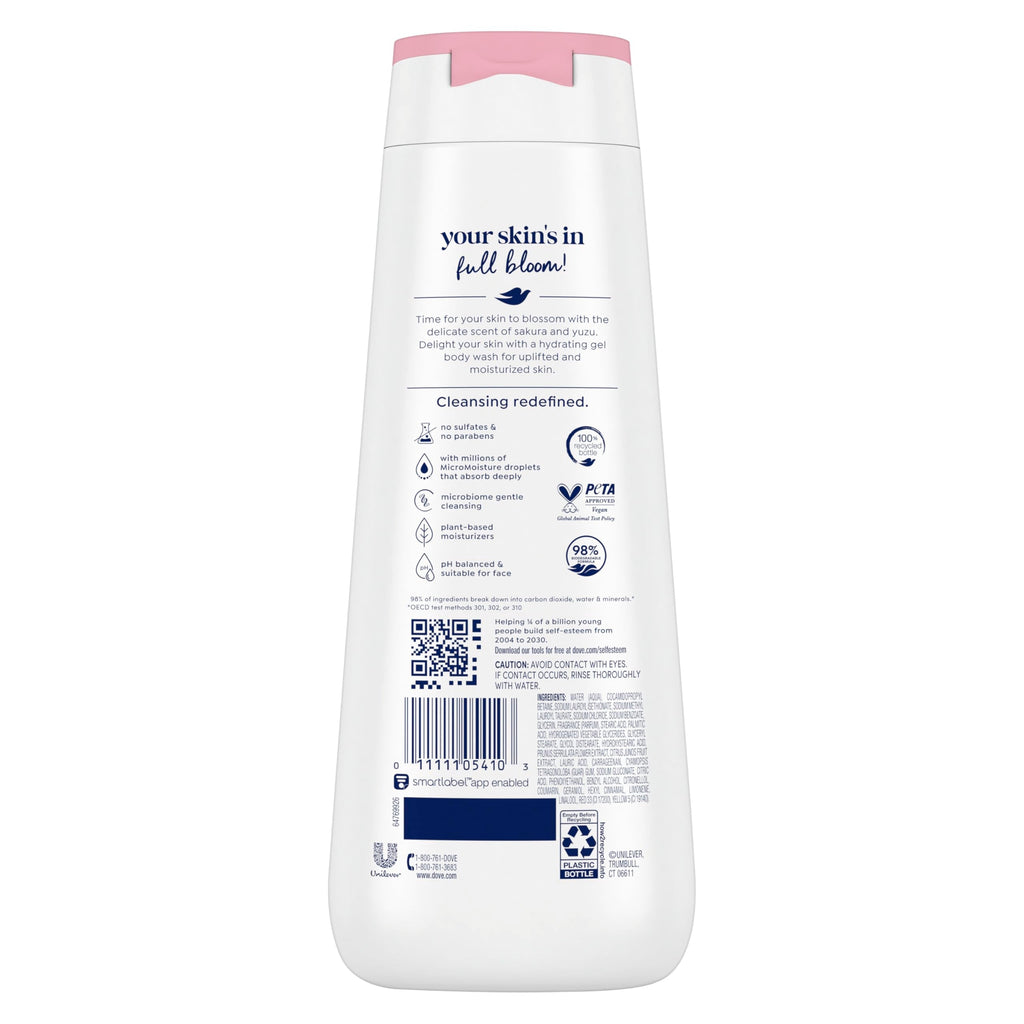 Dove Uplifting Sakura Blossom & Yuzu Body Wash — 4 Count, Sulfate & Paraben Free, 24HR Hydration