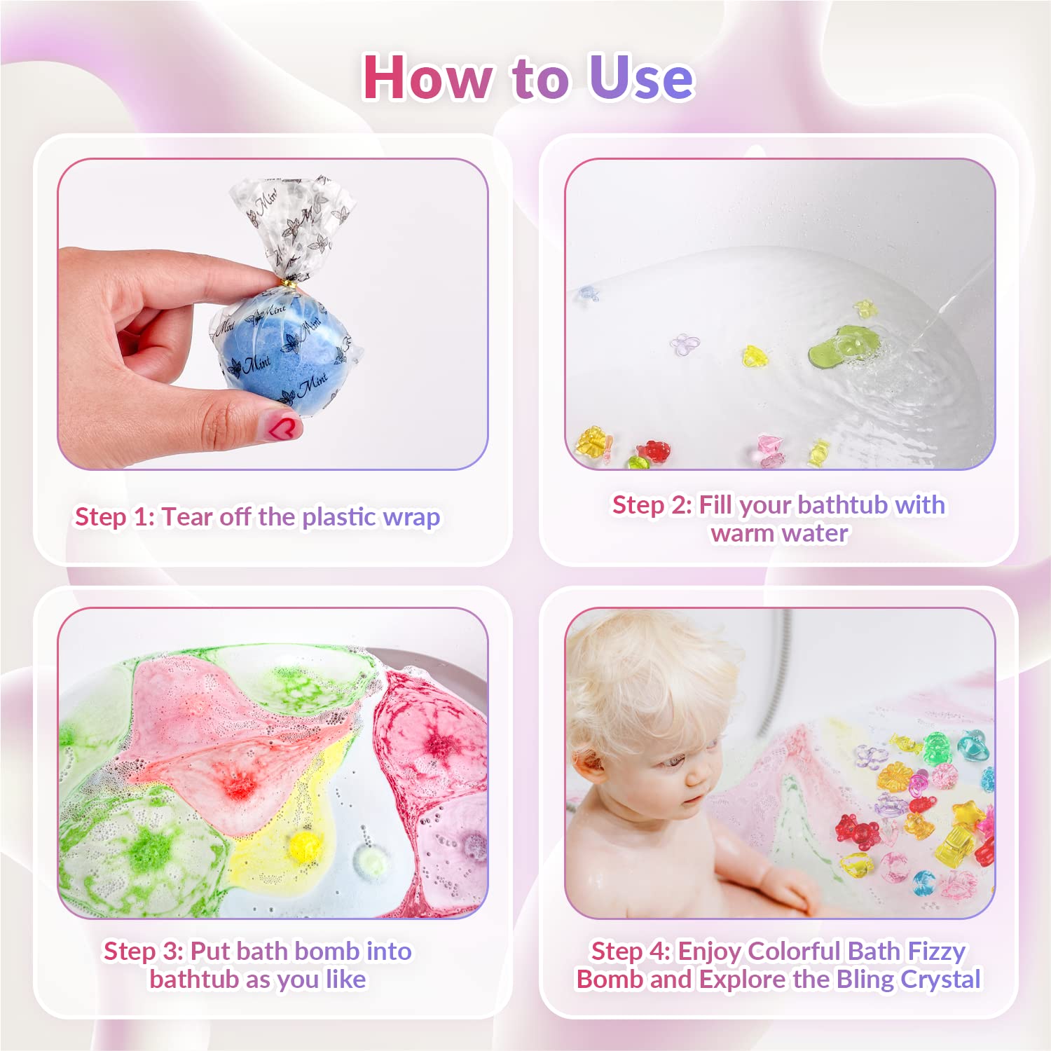 DOVIPE 34 + 6 Bath Bombs with Surprise Crystal Toys – Natural Kids Bath Gift Set