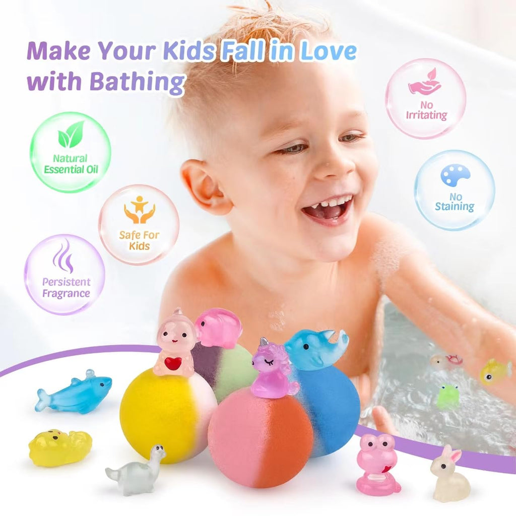 DOVIPE Kids Bath Bombs with Toy Inside – 36 Pcs Glow-in-the-Dark Surprise Bath Bomb Gift Set