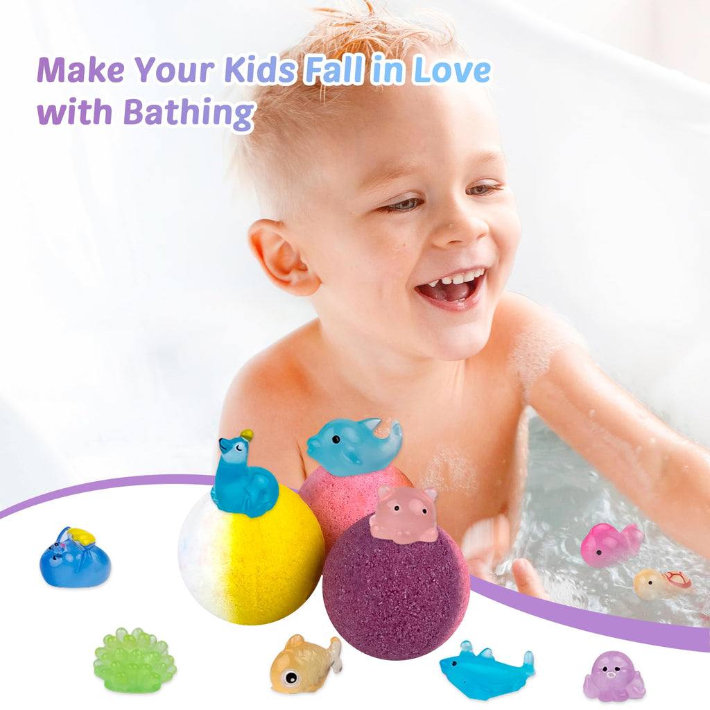 DOVIPE Bath Bombs for Kids – 12 Pcs with Glow-in-the-Dark Ocean Toy Inside | Handmade Organic Bubble Bath Gift Set