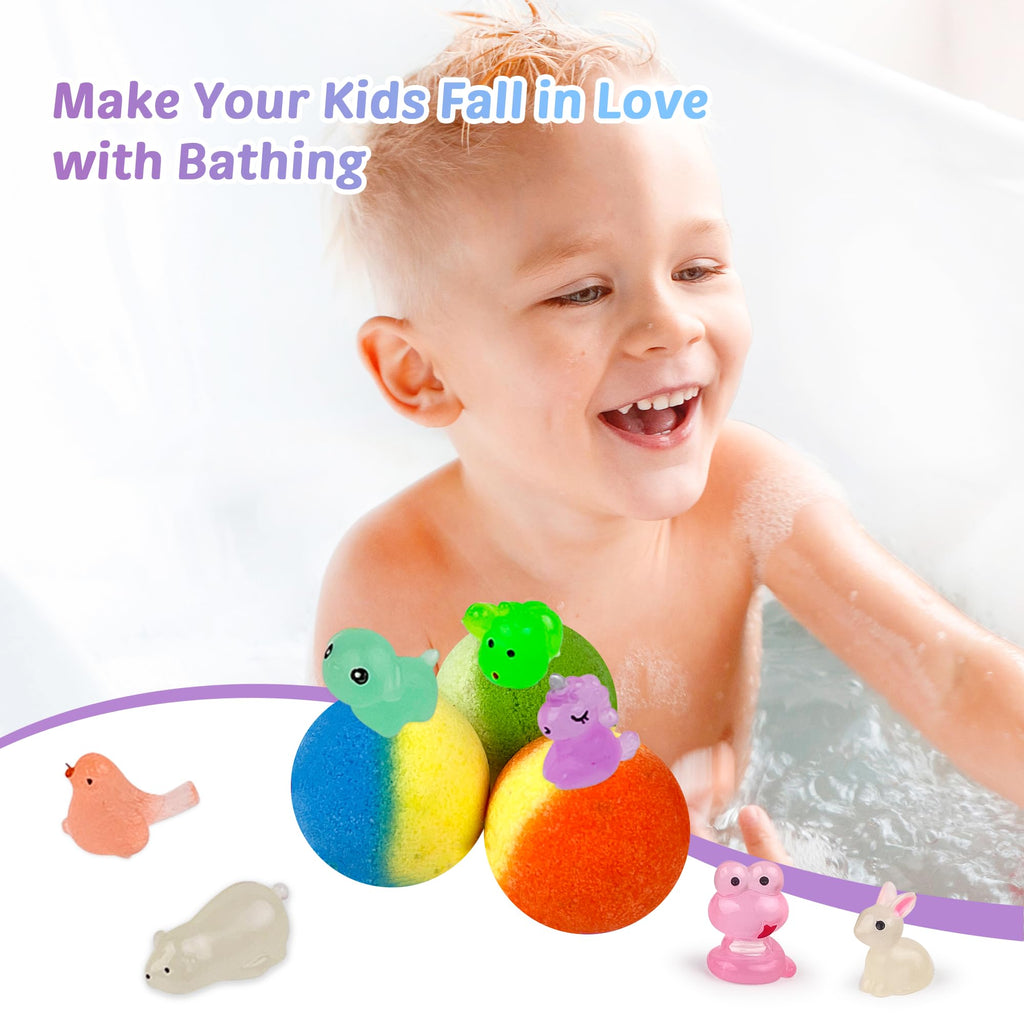 DOVIPE Kids Bath Bombs Gift Set – 12 pcs with Glow-in-the-Dark Toy Inside