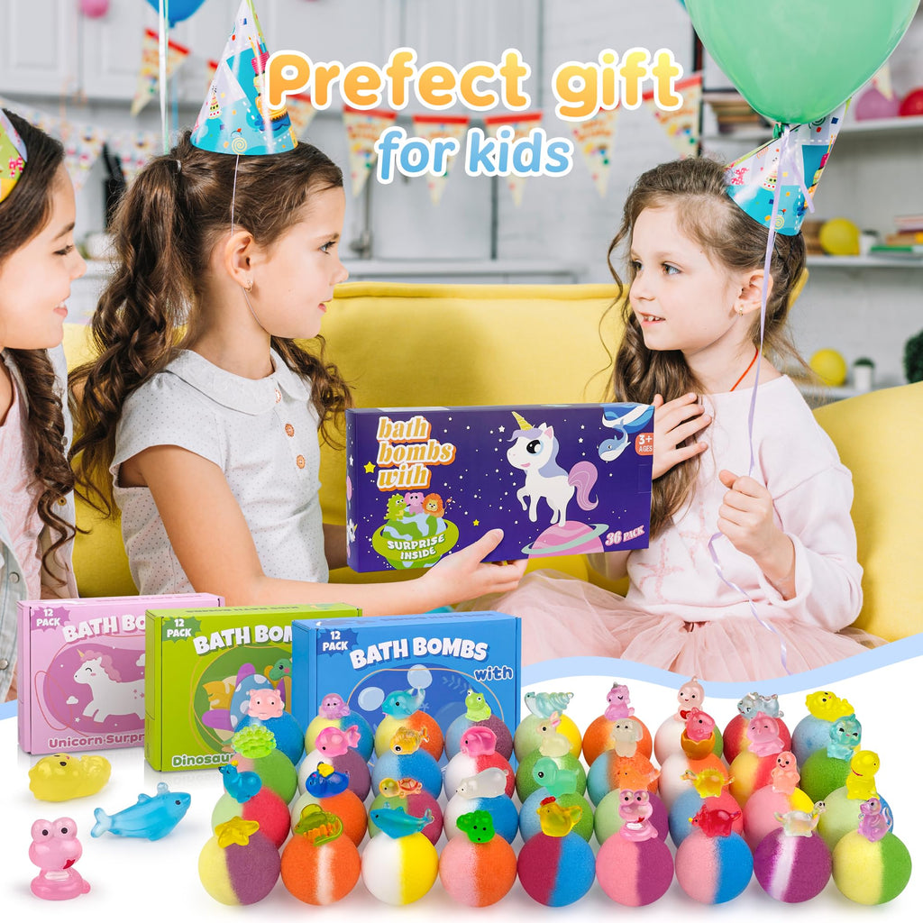 DOVIPE Kids Bath Bombs with Toy Inside – 36 Pcs Glow-in-the-Dark Surprise Bath Bomb Gift Set