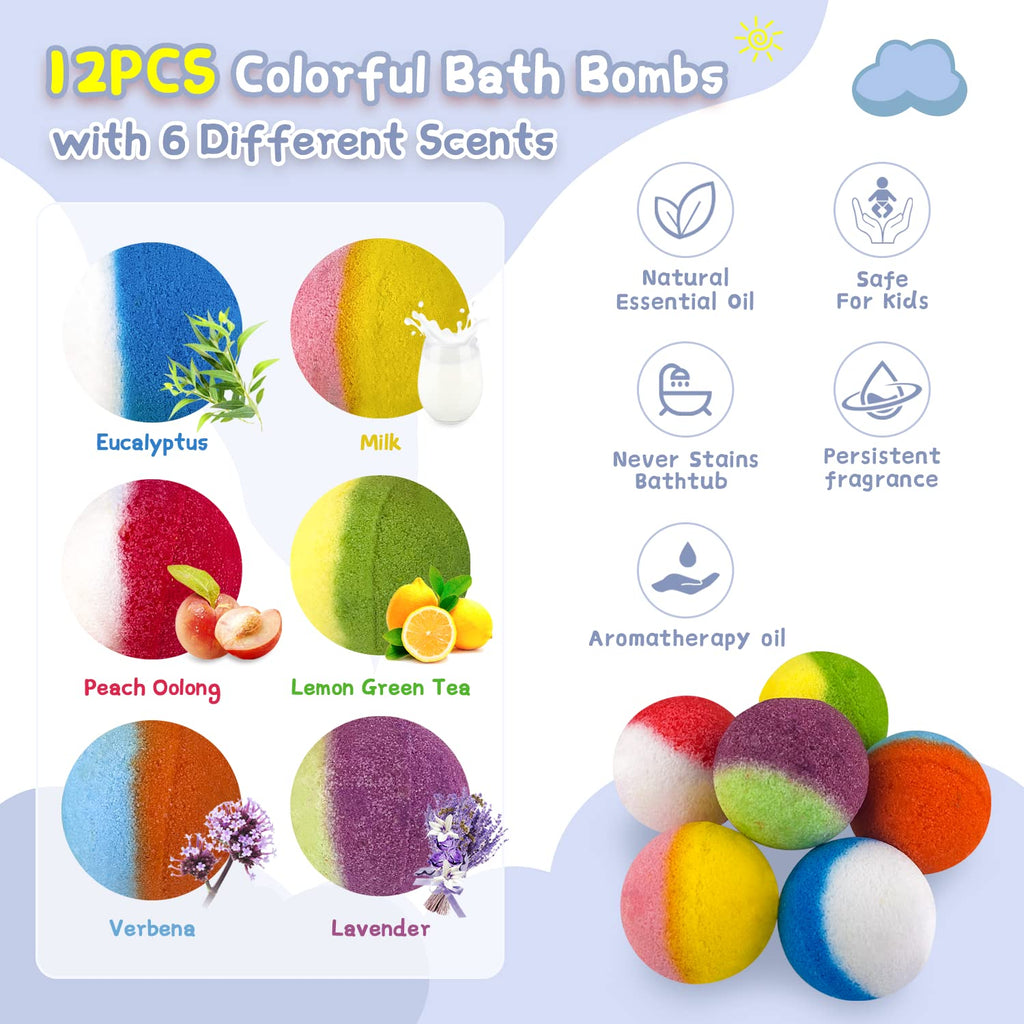 DOVIPE Kids Bath Bombs – 12 Surprise Toy Bath Fizzies, Natural & Organic, Gift Set