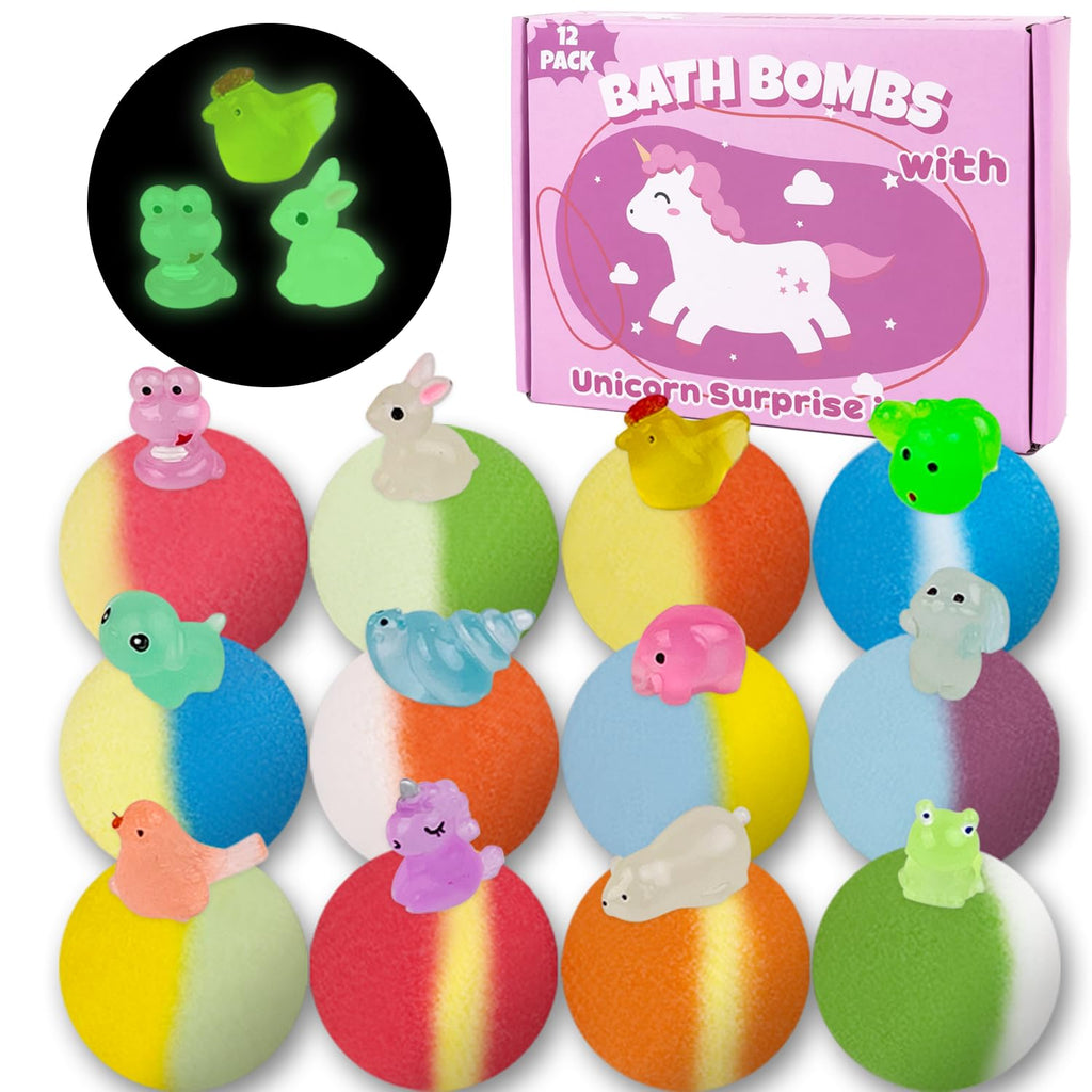 DOVIPE Kids Bath Bombs Gift Set – 12 pcs with Glow-in-the-Dark Toy Inside