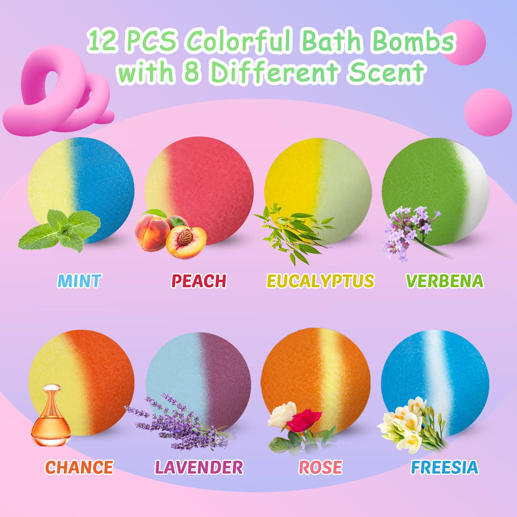 DOVIPE Kids Bath Bombs Gift Set – 12 pcs with Glow-in-the-Dark Toy Inside