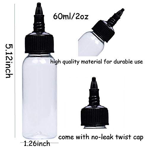 DOWEI 60ML Ink Bottle Set – 12-Pack Clear PET Twist Cap Containers for Ink, Paint, Lotion & More