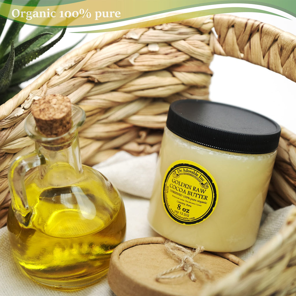 Dr Adorable - 8 oz Golden Cocoa Butter | Pure Unrefined Organic Raw Prime Pressed