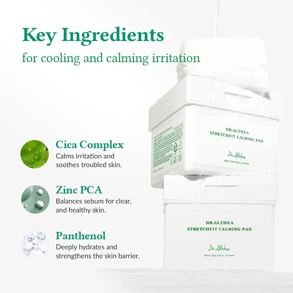 Dr.Althea StretchFit Calming Pad – Cooling Centella Sheet Mask, Hydration with Panthenol (Pack of 50)