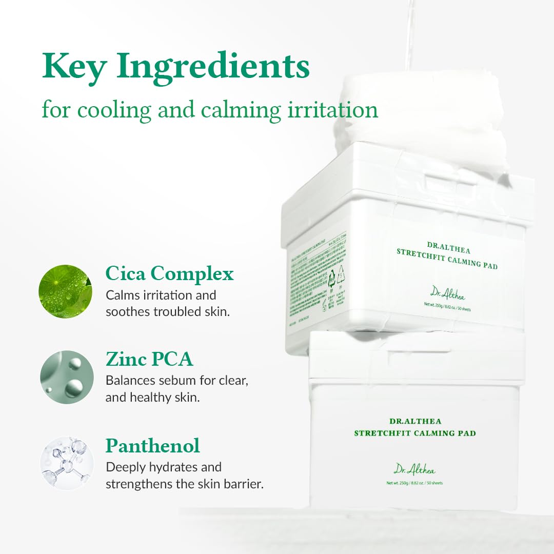 Dr.Althea StretchFit Calming Pad – Cooling Centella Sheet Mask, Hydration with Panthenol (Pack of 50)
