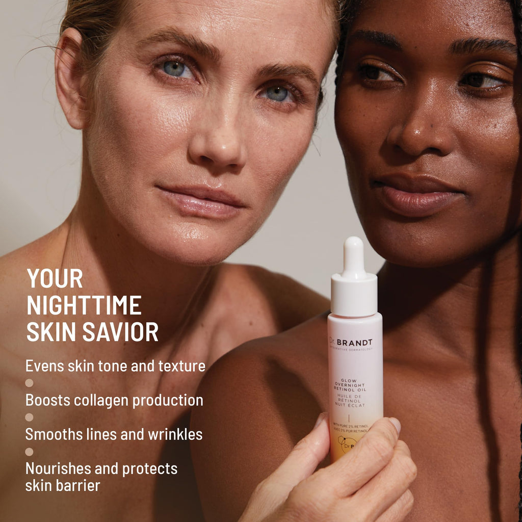 Dr. Brandt Bright This Way Glow Overnight Retinol Oil – 2 x 1 fl oz, 2% Retinol for Texture & Radiance