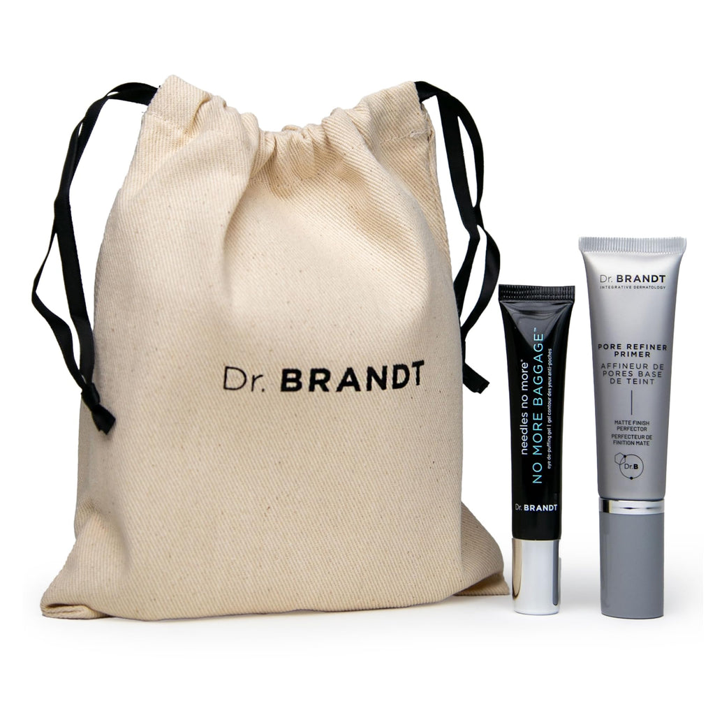 Dr. Brandt Depuffing & Pore Refining Duo — No More Baggage Eye Gel + Pores No More Pore Refiner Primer + Travel Pouch