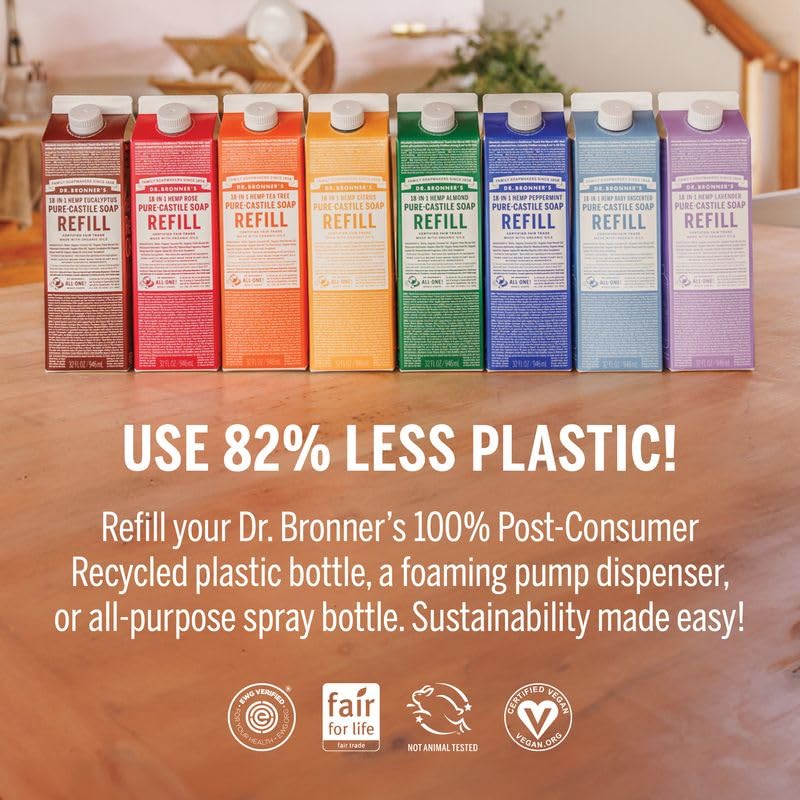 Dr. Bronner's Lavender Pure-Castile Soap Refill – Regenerative Oils, 32oz, 86% Less Plastic