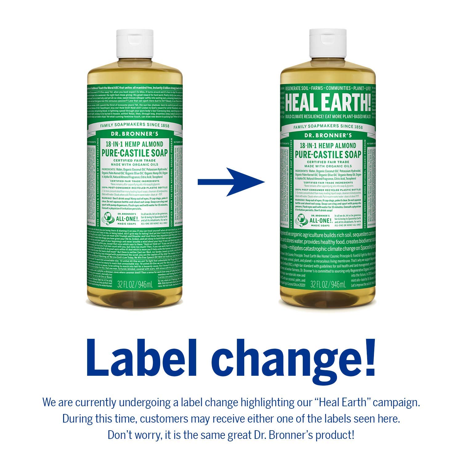 Dr. Bronner's Almond Castile Soap 32 oz - Organic, Cruelty-Free, Multi-Purpose Cleaner