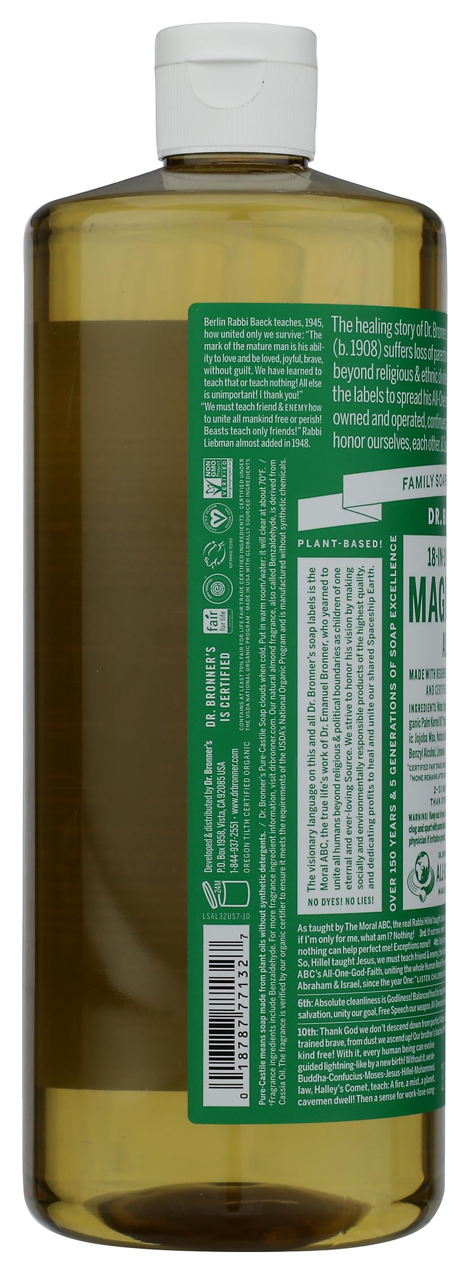 Dr. Bronner's Almond Castile Soap 32 oz - Organic, Cruelty-Free, Multi-Purpose Cleaner