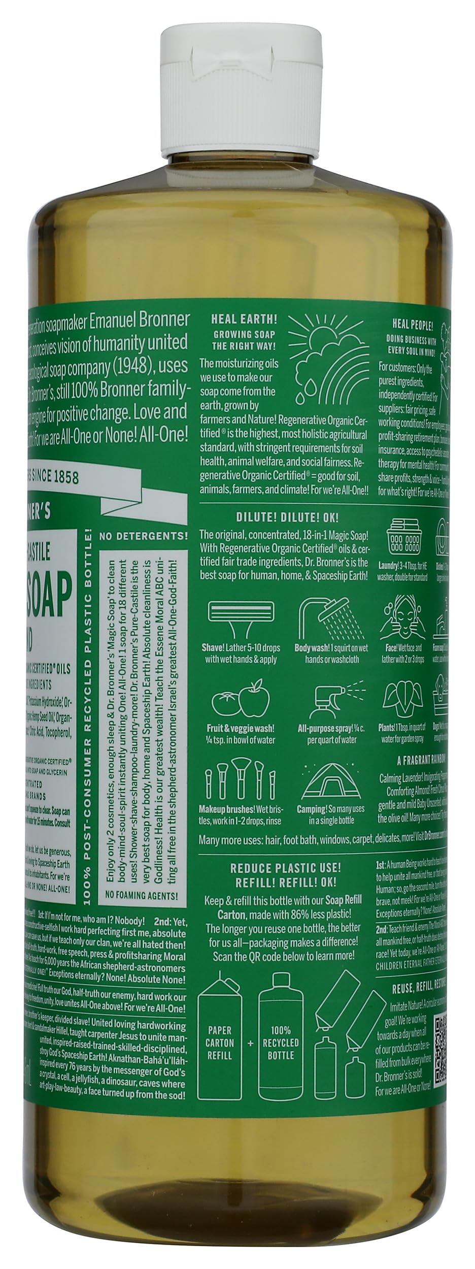 Dr. Bronner's Almond Castile Soap 32 oz - Organic, Cruelty-Free, Multi-Purpose Cleaner