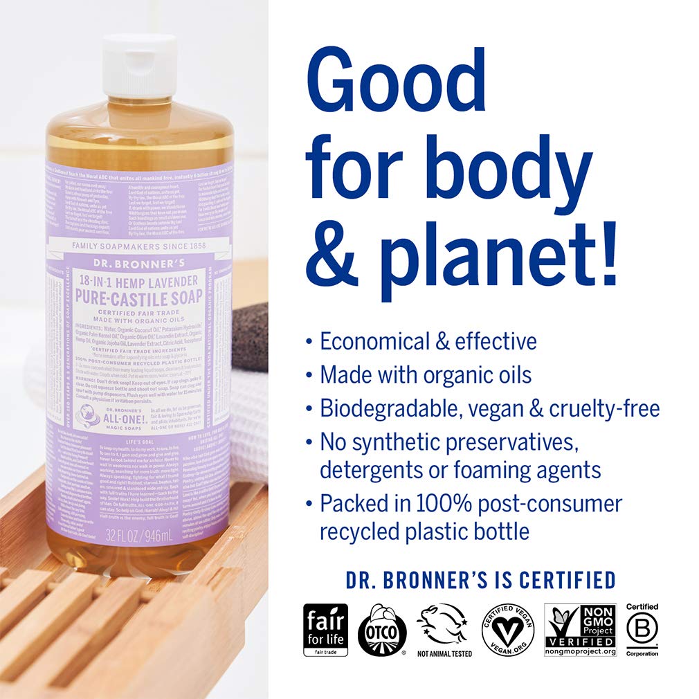 Dr. Bronner's Pure-Castile Lavender Bundle – 32oz + 2oz Travel Bottle