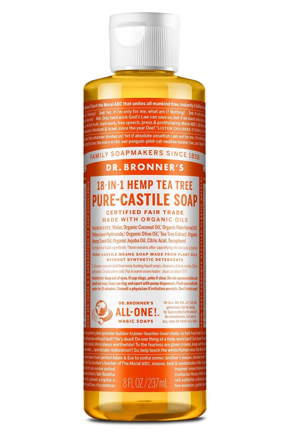 Dr. Bronner's Castile Liquid Soap – Tea Tree, 8 oz | Multi-Purpose Cleanser